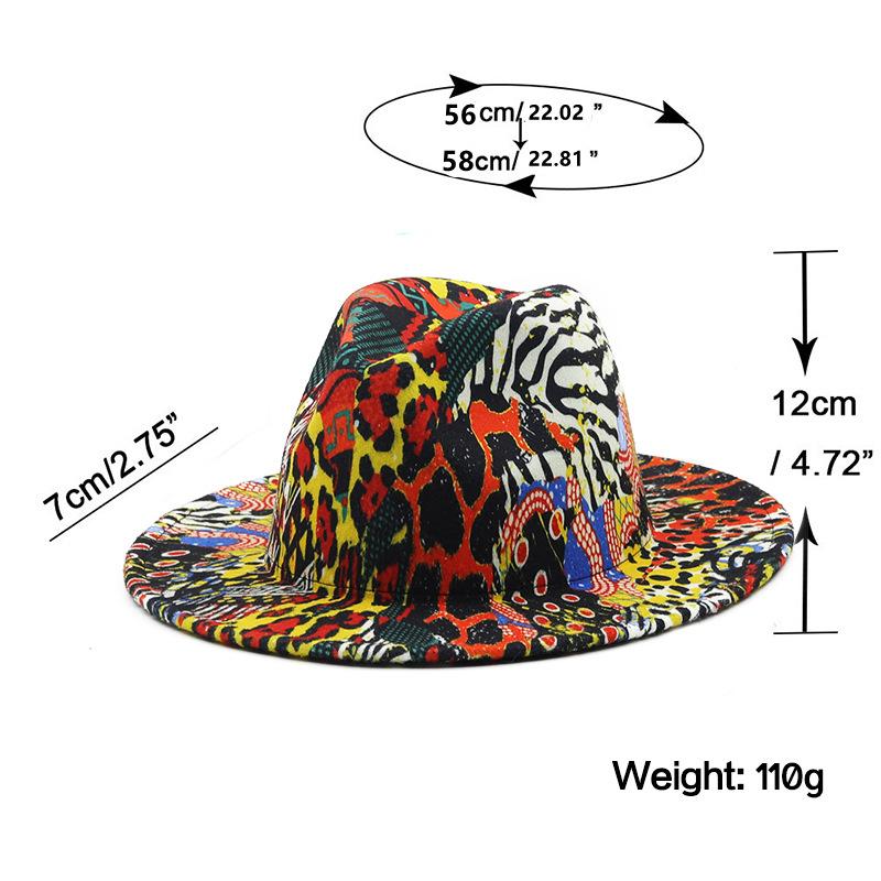 New Colorful Leopard Print Jazz Hat Autumn and Winter Warm Felt Hat European and American Fashion Cool Street Trend Hat