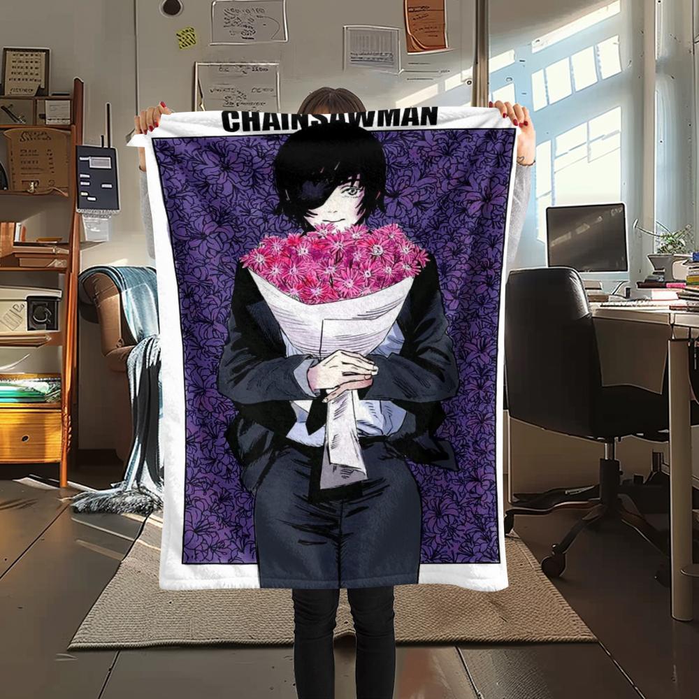 1Pc Chainsaw Man Print Flannel Blanket, High quality Comfortable for All Seasons, Home Decor, Warmth and Comfort, Perfect for Christmas Gifts