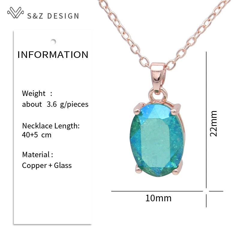 Fashion Ice Crack Egg Shape Oval Crystal Pendant Necklace For Women Elegant Party Rose Gold Color Jewelry