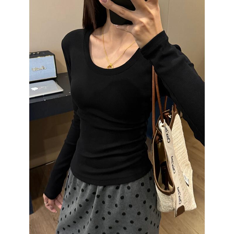 2025 Spring/Autumn Korean Style Long Sleeve Women's Slimming Round Neck T-shirt