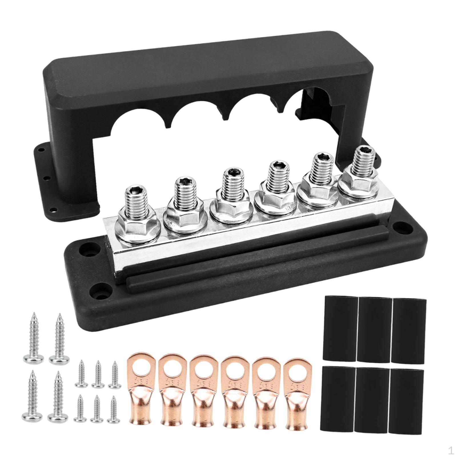 

Шинный блок распределения питания с крышкой 600А для автомобиля, грузовика, лодки, дома на колесах чёрный