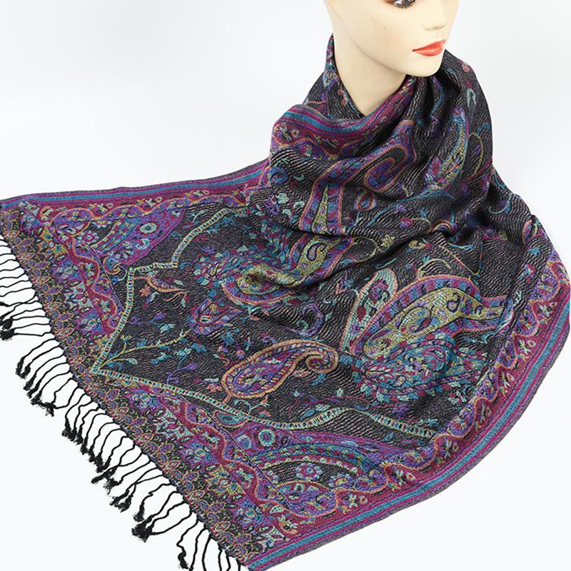 Luxury Silky Pashmina Shawl Women Paisley Jacquard Scarf Ethnic Style Cotton Print Scarves Soft Long Tassel Bufandas Wraps