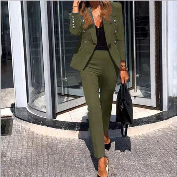 Women's Fashion Two-piece Casual Suits Blazer and Pants Set Office Lady Clothing Solid Color Plus Size