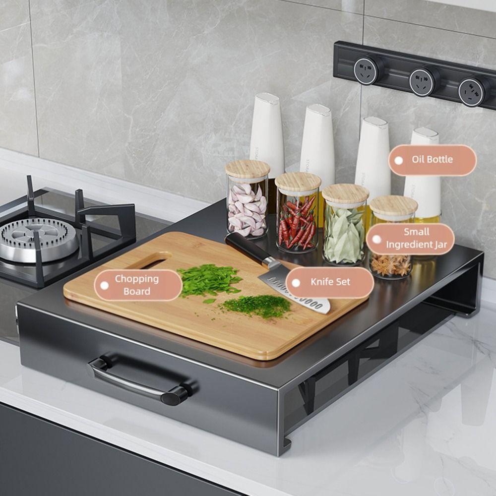 Black Gas Furnace Cover Strong Durable Space Saving Stove Cover Tables Multipurpose Carbon Steel Plate Storage Rack