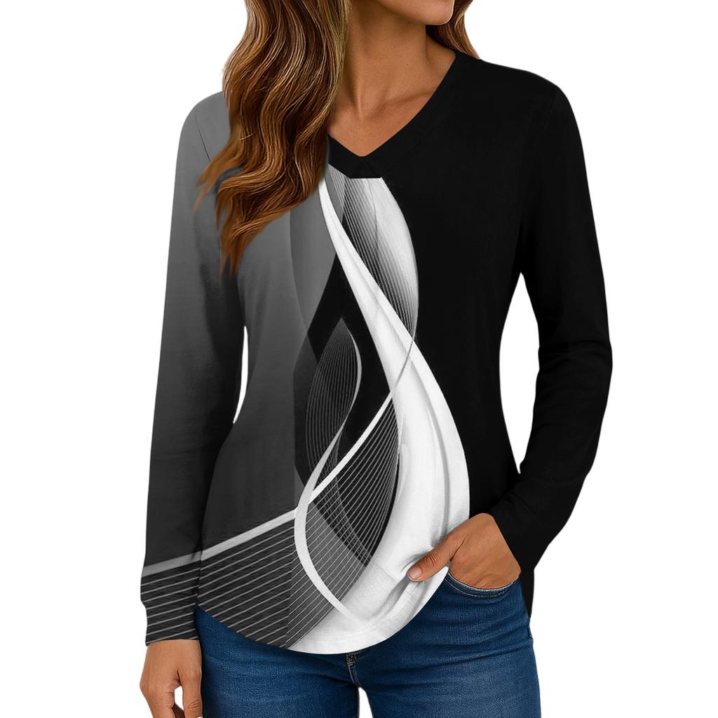 Women Long Sleeve Tops Dressy Casual V Neck Tshirts Basics Tee Vacation Fall Fashion Clothes