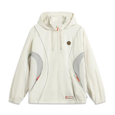 Li-Ning Basketball Series Color Block Letter Zipper Hooded Breathable Versatile Sports Jacket Men Jackets Light-Pink Gray AFDVG23-1