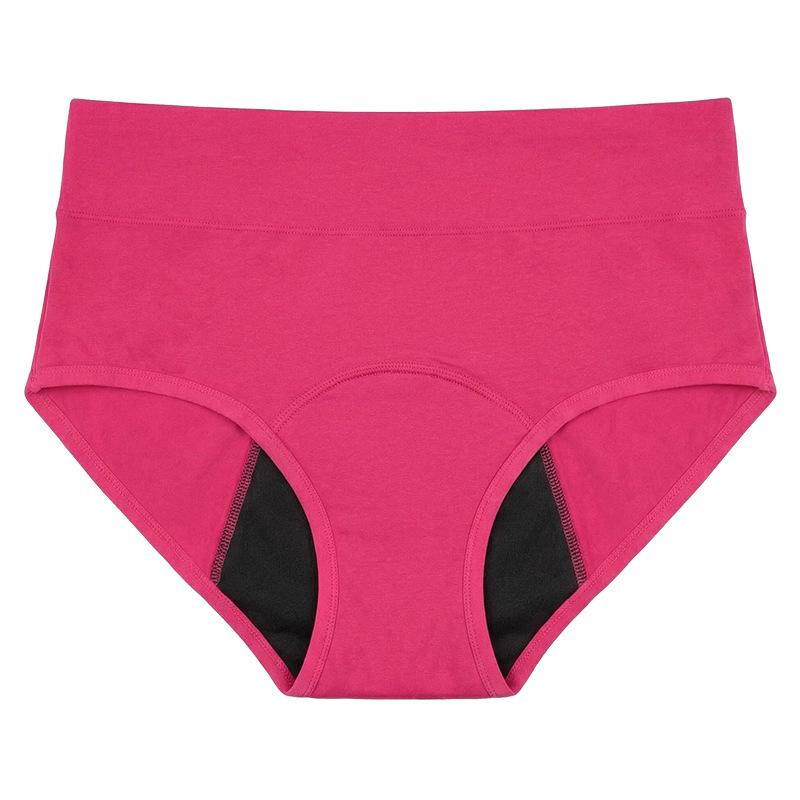 Calcinha Feminina Plus Size para Menstruação, Cor Sólida, Algodão Respirável, Cintura Alta, com Pregas