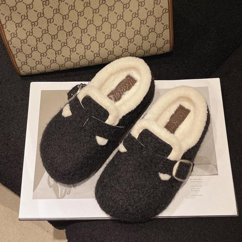 Warm flat-bottomed temperament one-pedal thickened child white fashionable winter cotton shoes women's new velvet