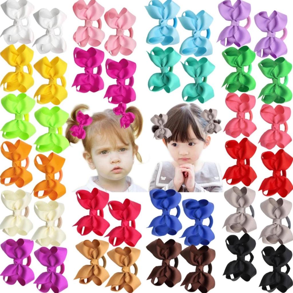 20PCS 3 Inches Baby Girls Mini Hair Bows Ties Elastic Hair Rubber Band Grosgrain Ribbon Hair Accessories for Kids Toddlers