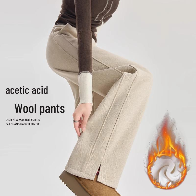 

Женские брюки из ацетатной шерсти – Осень/Зима Широкие штанины, Плюс бархат, Драпировка, Зауженные/Прямые штанины, Дизайн «елочка» S (80-90 jin)