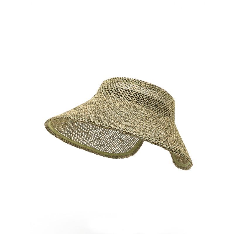 

Пустая шляпа от солнца с открытым верхом Портативная складная шляпа ручной работы из натуральной соленой травы Дышащая ажурная шляпа с широкими полями от солнца One size