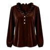 Women's Velvet Long Sleeve V-Neck Blouse with Ruffle Collar