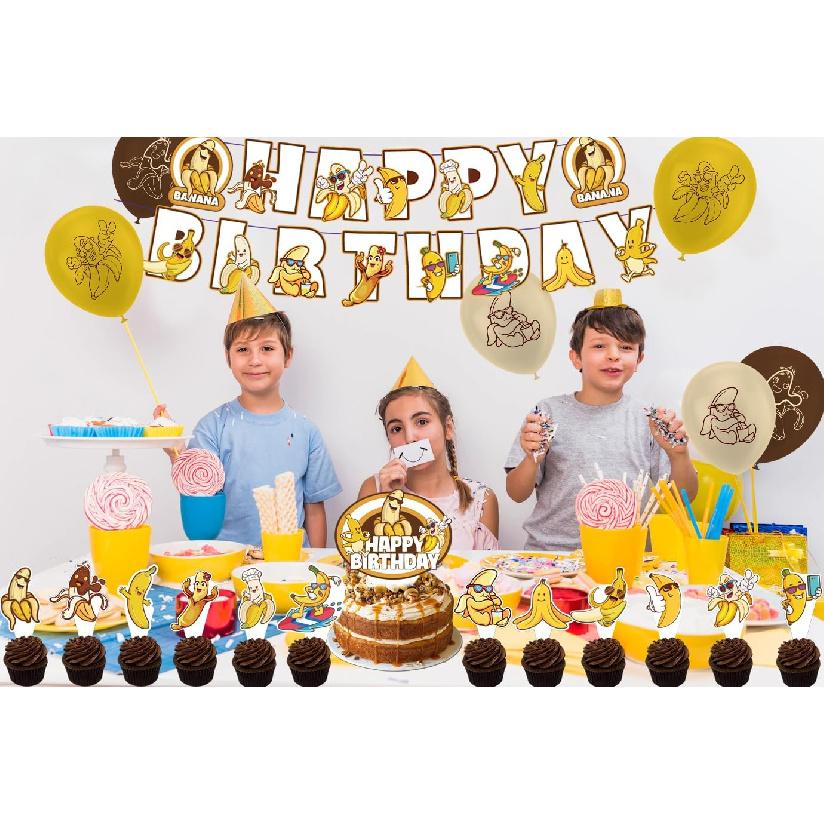 Banana Birthday Decorations Fruit Banana Party Decorations Includes Banana Happy Birthday Banner Cake Topper Cupcake Toppers Balloons for Banana