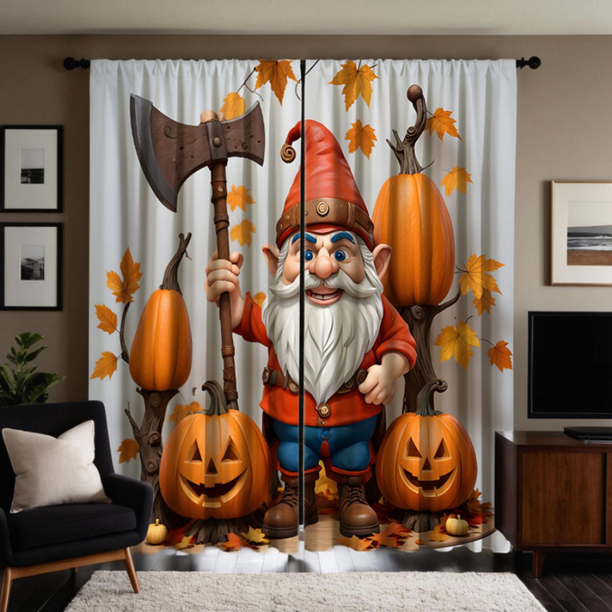 

2 шт. HD тыква с топором на День благодарения, старик, декоративная занавеска, желтая завязка, цифровая печать, занавеска, украшение для дома, стиль dec W52H63inchW132H160cm