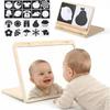 Bauchzeit Spielset Verstellbarer Winkel, Zweiseitiges Design, Montessori Bauchzeit Spielzeug Großer Baby-Sicherer Spiegel und Kartenständer mit Schwarz