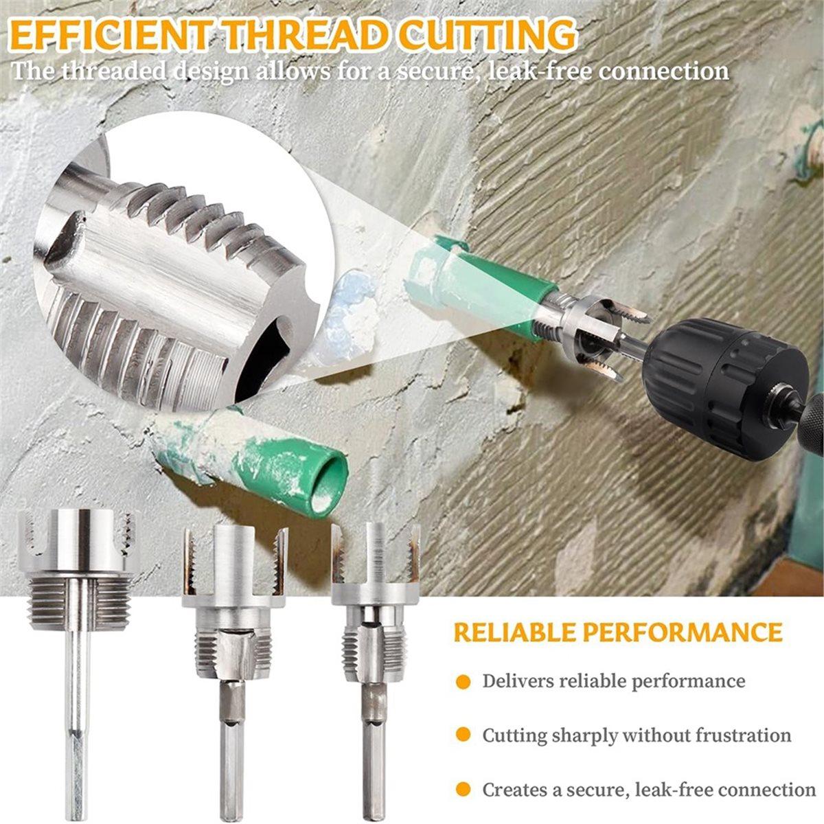 

BHBL 3 Pcs Integrated Internal & External Pipe Threading Tool Dual-Function Pipe Thread Cutting Tool for 1/2 & 3/4 & 1 PVC China Mainland