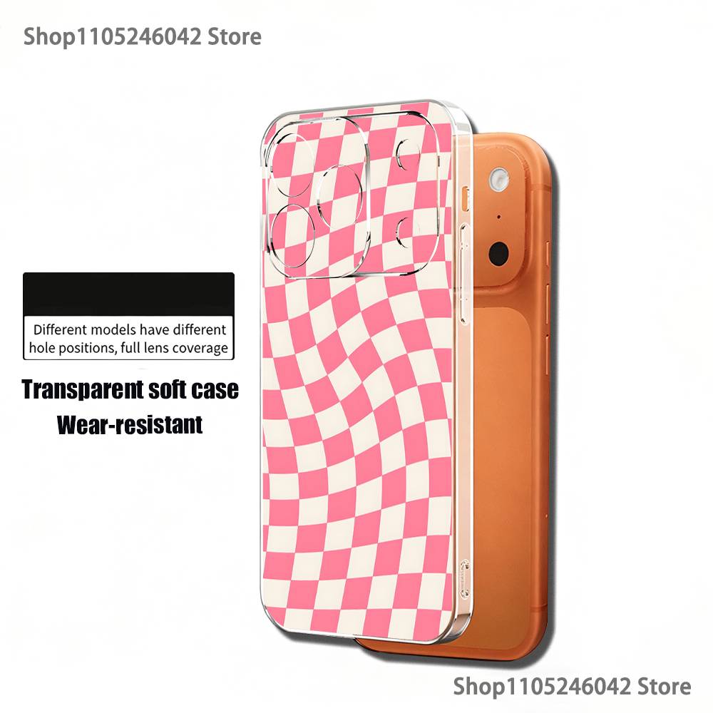Checkered Pattern Transparent Soft Cover Phone Case For iPhone 17,16,15,14,13,12,11 Pro,Max,Plus,X,XS,XR,SE4,E Mini