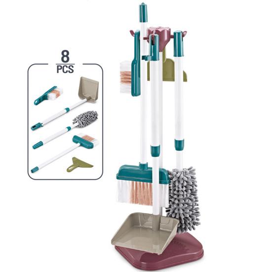 Kinder Rollenspiel Putzset mit Wagen Realistischer Besen Mopp & Kehrschaufel Spielzeug Pädagogisches Hauswirtschafts-Rollenspiel für Jungen und Mädchen