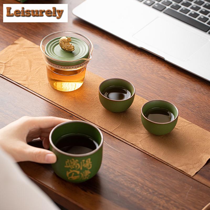 Cestovní čajová souprava pro Dračí lodě Starožitná 1 konvička 2 šálky Vaření čaje Kempování Přenosná čajová souprava Taška Tote Příslušenství Dekorace