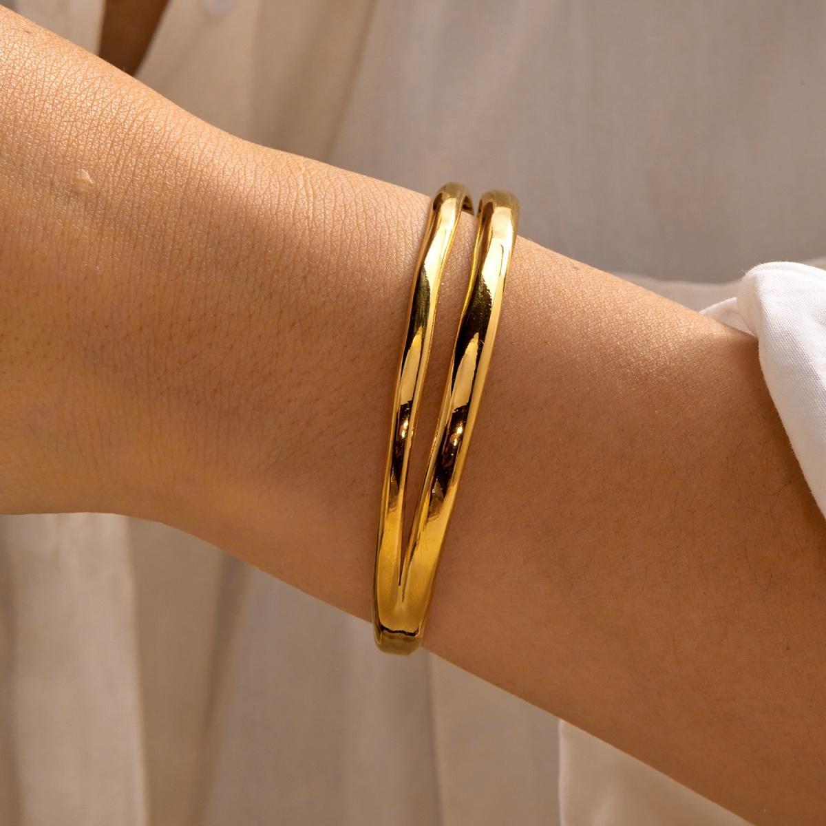 

Stainless Steel Double Line Leaf Multilayer Knot Twisted Cuff Bracelets For Women Men Punk Geometric Feather Open Bangle Jewelry