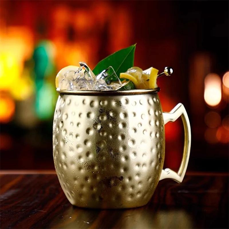 Cocktail Wine Cup Moscow Mule Mug 550ML Stainless Steel Hammered Copper Plated Beer Cup Coffee Bar Tools Drinkware for Ramadan