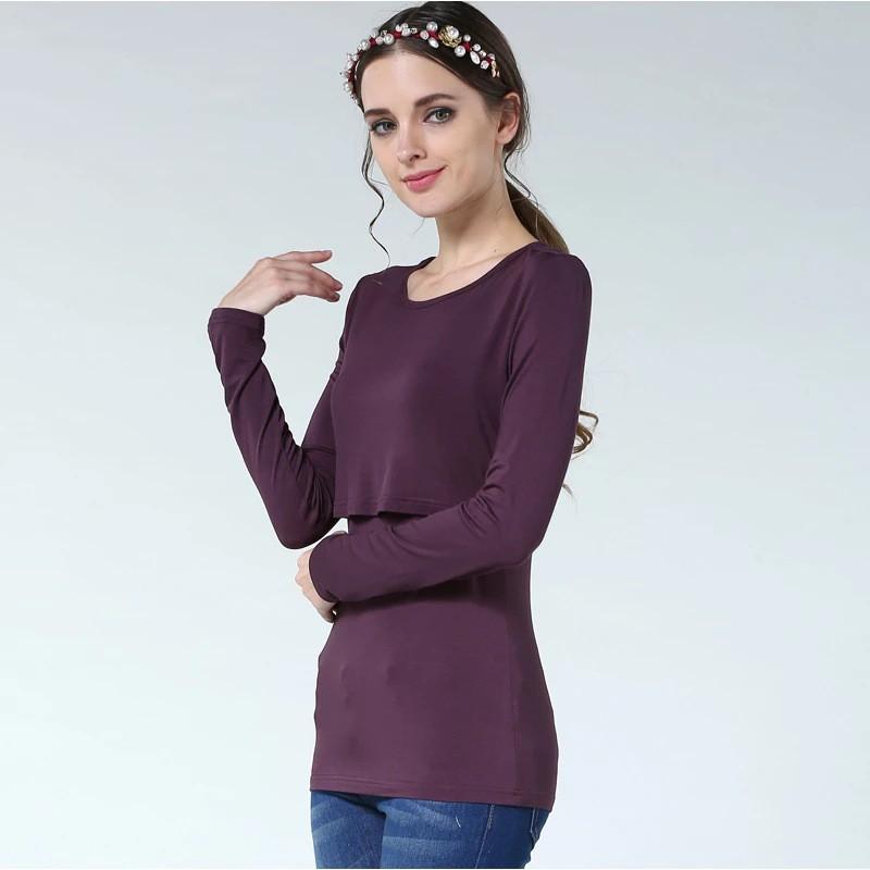 Ultra-Soft Modal Maternity Top Long Sleeve Nursing Sleepwear Pregnant Women Plus Size