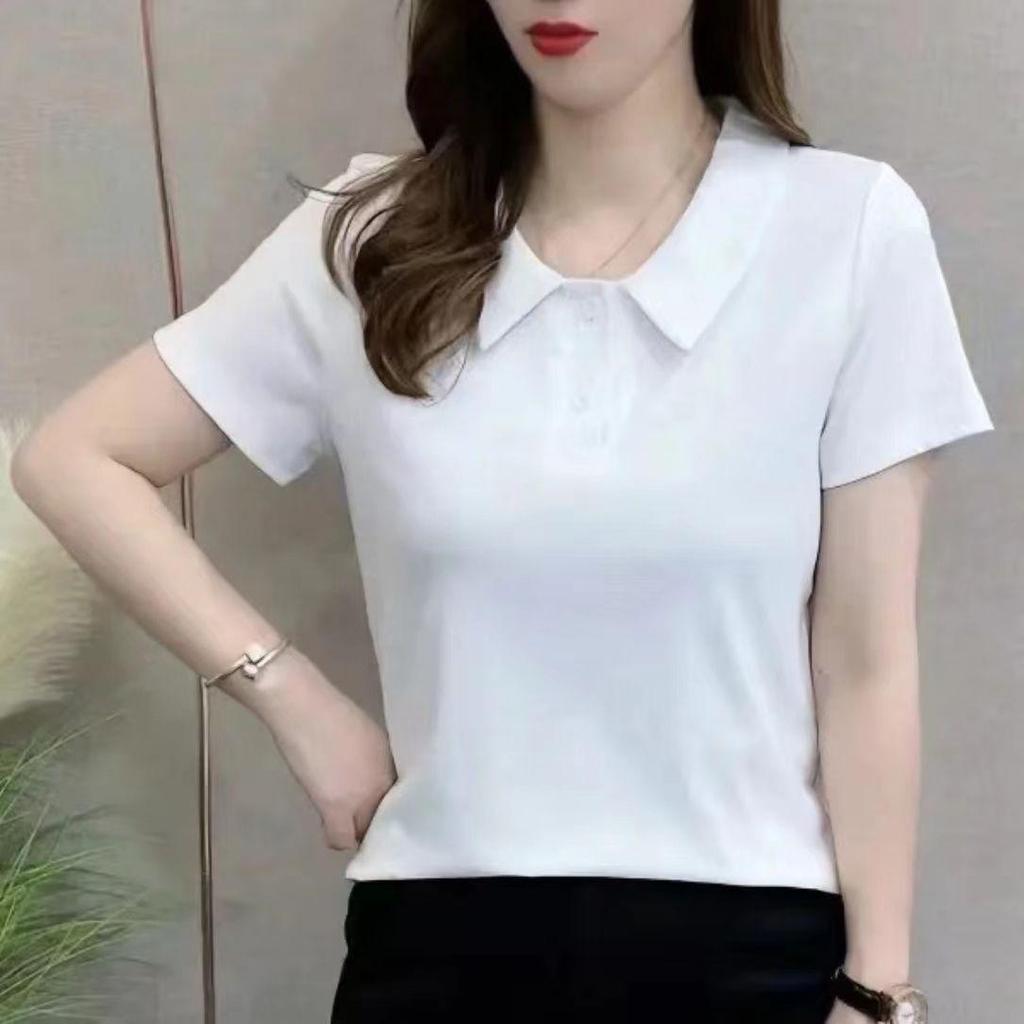 2023 Women's Loose Fit Summer Polo Shirt - Short Sleeve, Slimming, and Fashionable Lapel T-Shirt