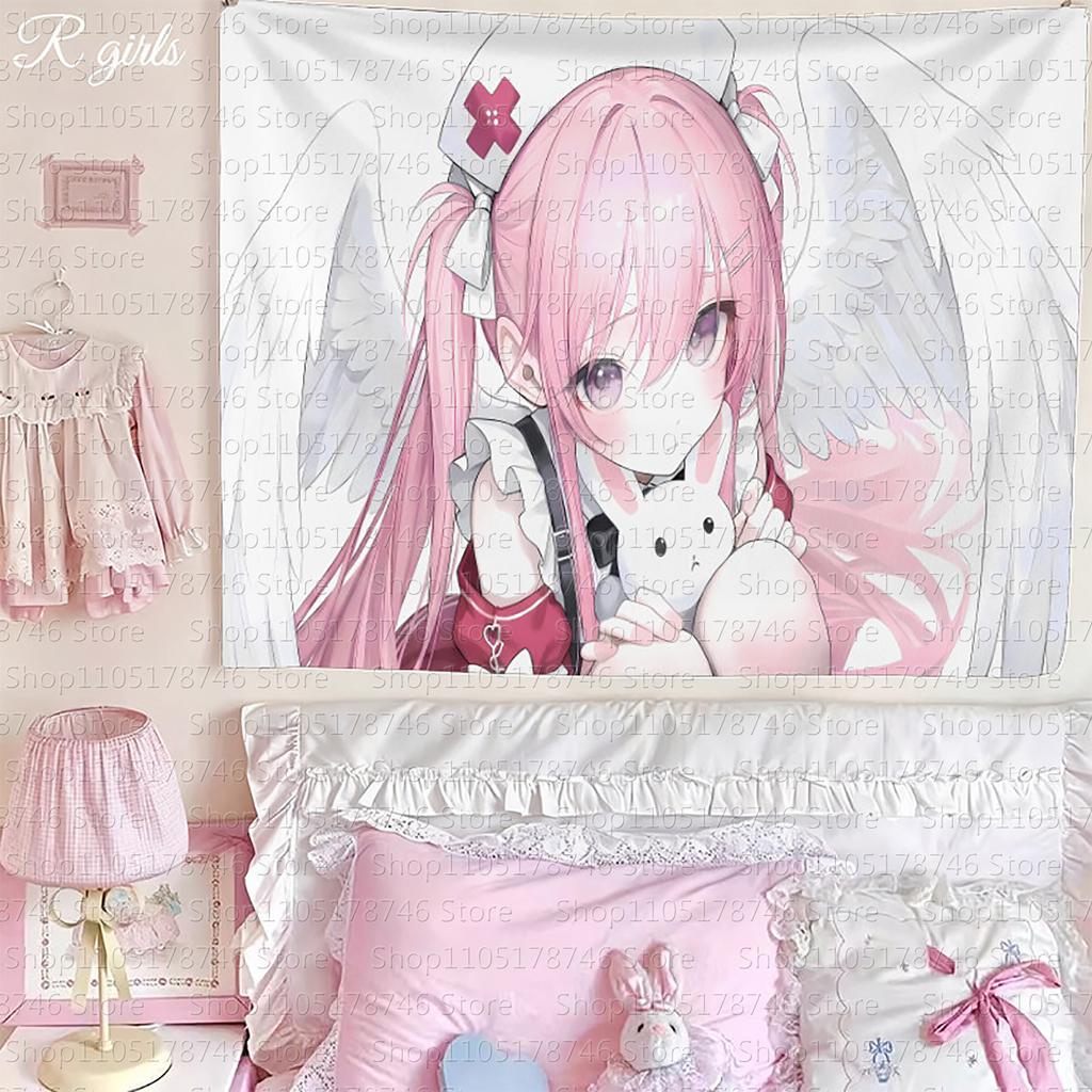 Japanesestyle cute girly wall hanging for bedroomdormitory bedside decoration background cloth indoor wall tapestry
