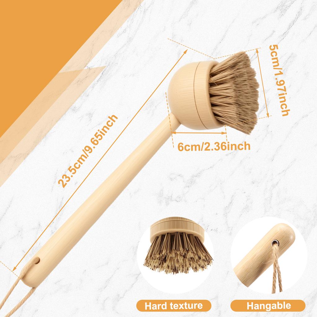 Bamboo Dish Brush Set Pot Cleaning Brush Long Handle Kitchen Dishes Scrubber Strong Decontamination Rust Removal Utensils