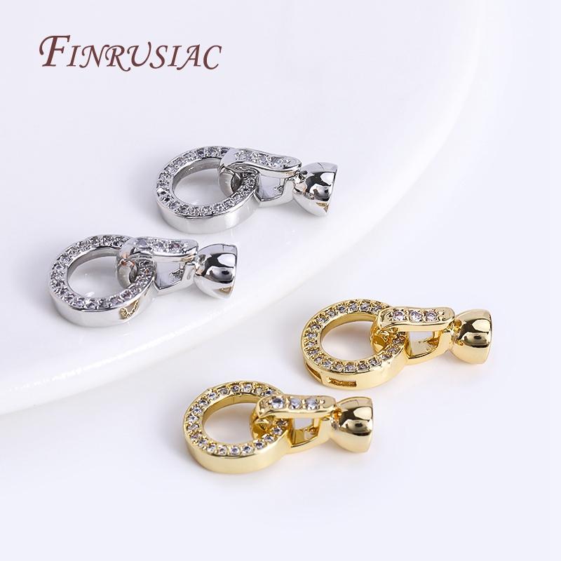 18K Gold Plated Inlaid Zircon Round Fastener Connector Clasps For Necklace Supplies,Beads End Clasps Fastener DIY Jewelry Making