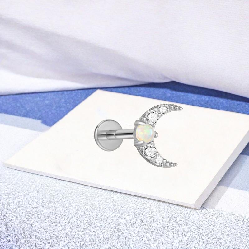 Titanium F136 Moon Threaded Cartilage Stud Earrings - Trendy European & American High-End Fashion