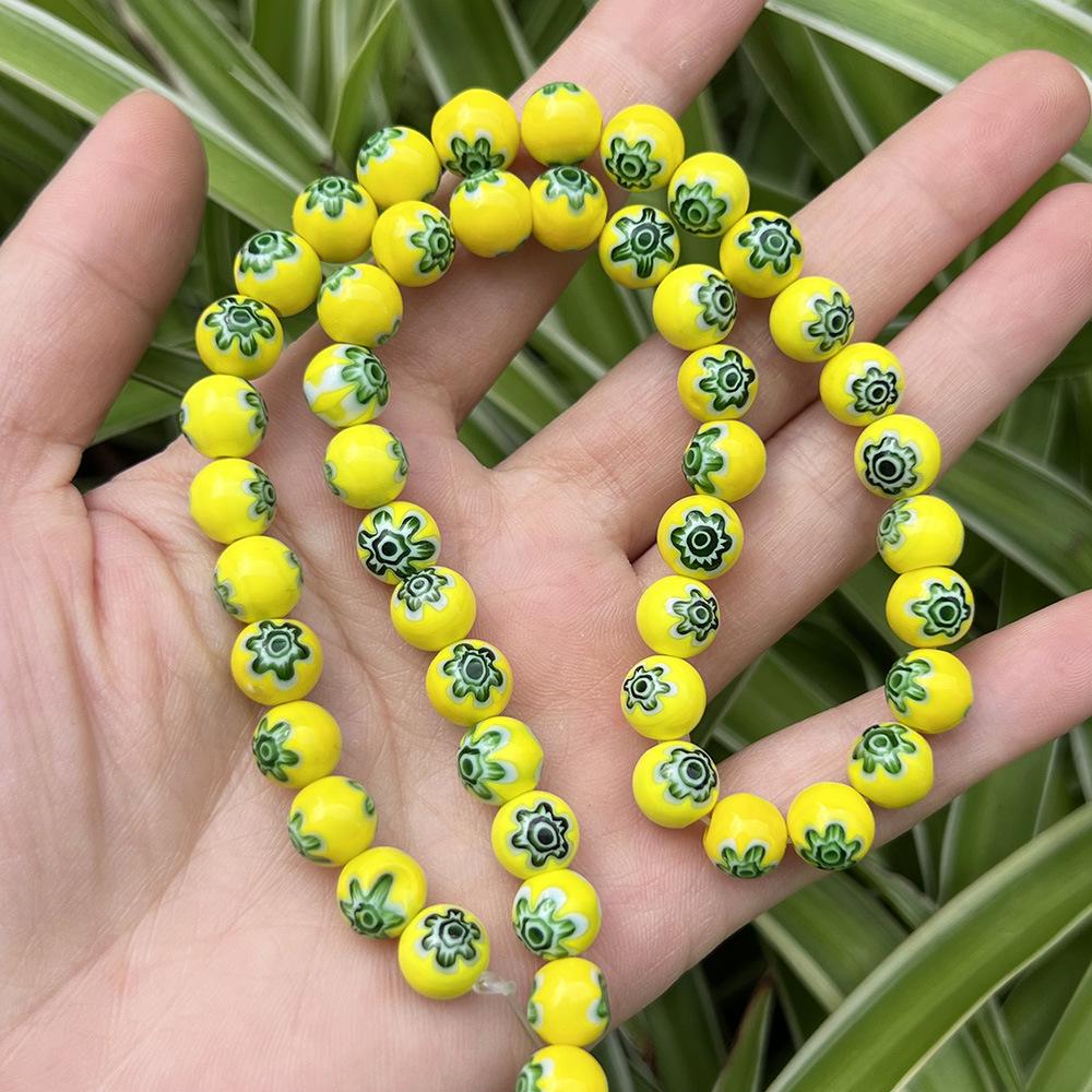 Millefiori Glasperlen 8mm - Rund, Einzelblume, Lose Perlen für DIY Schmuck