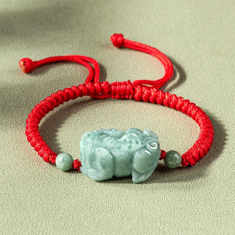 

A-Grade Handwoven Jade Pixiu Bracelet for Year of the Rat - Unisex Red Jewelry Adjustable Jade Pixiu Bracelet 14-20cm