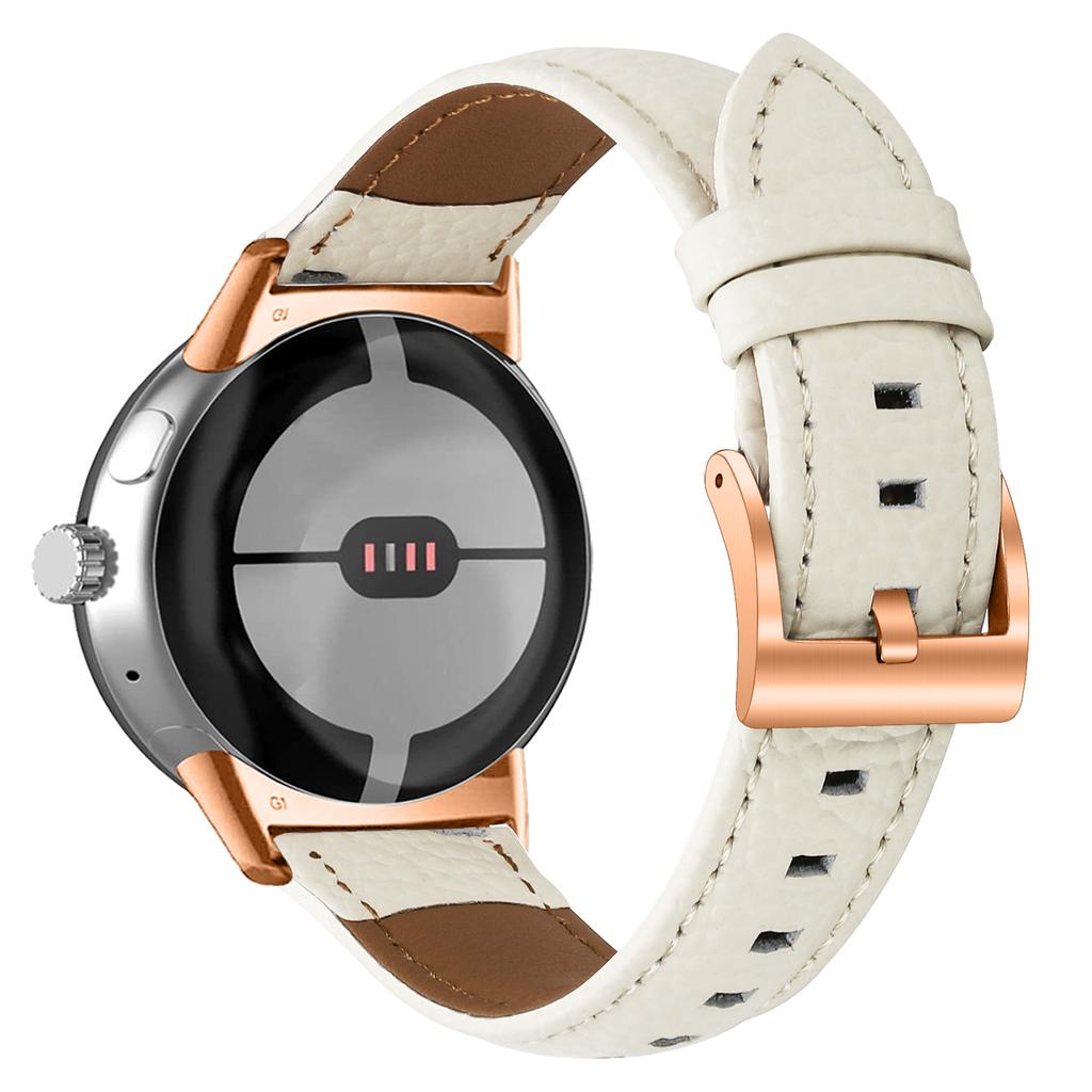 Litchi Textured Genuine Cow Leather Strap with Electroplated Buckle for Google Pixel Watch 4/3/2/Watch 41mm Pointed-End Watch Band