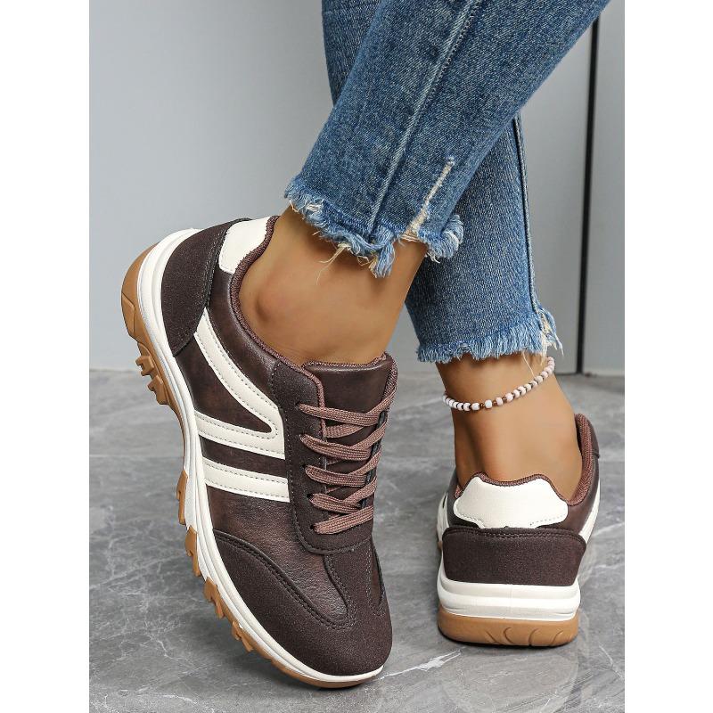 2025 Autumn New Comfortable Lace-up Sneakers Plus Size Casual Color-Blocking Moral Training Shoes for Women