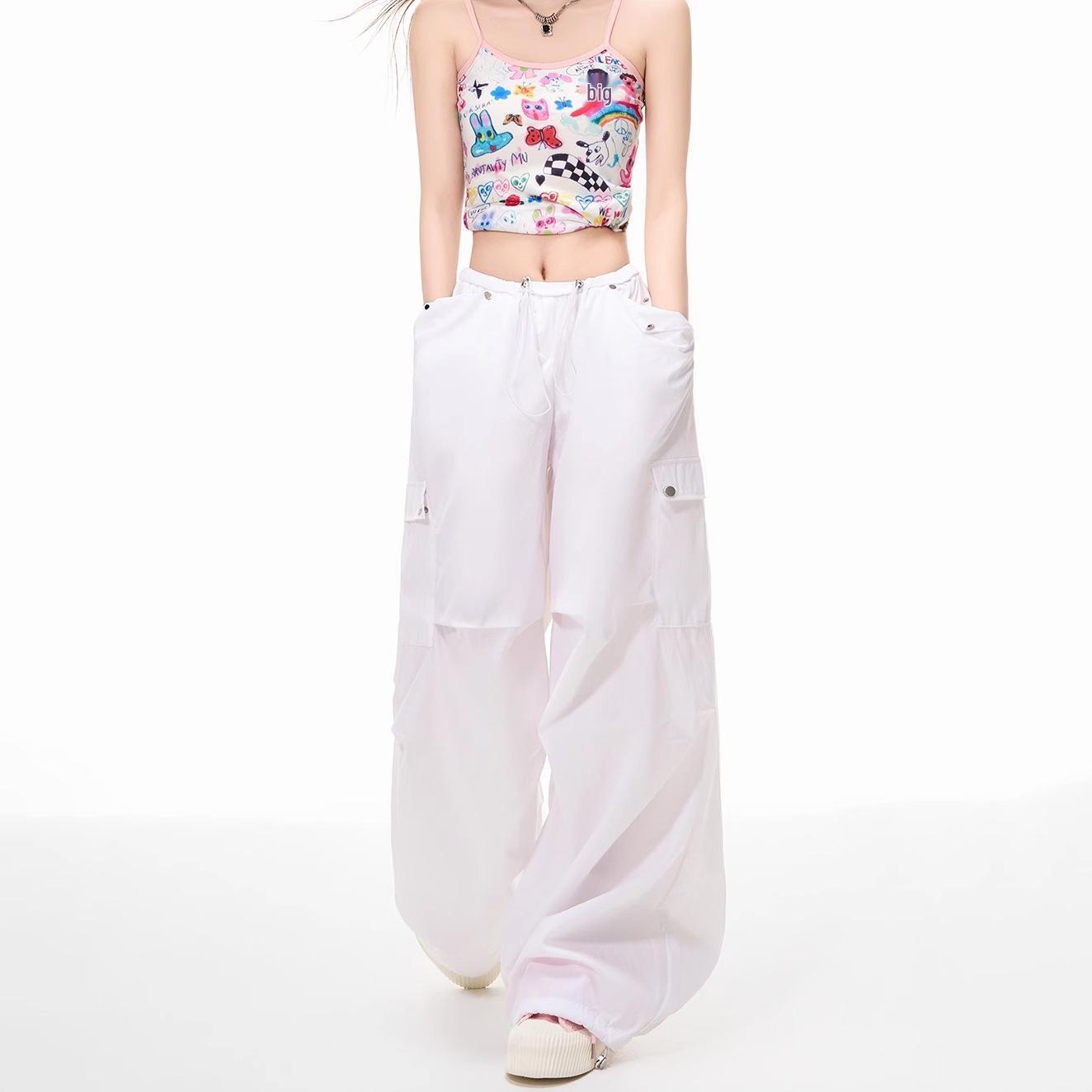 

Women s 2025 High-Waisted Cargo Pants: Stylish, Loose, Floor-Length Trousers with Drawstring. 3XL белый