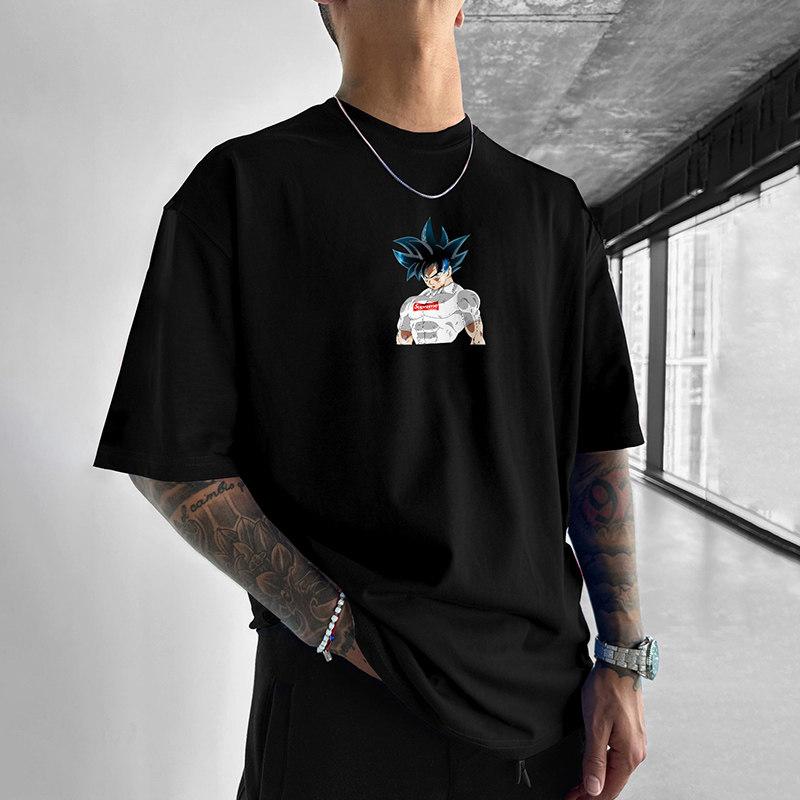 Japanese Dragon Ball Guku Printed Digital Direct Spray Loose Heavy Cotton Short Sleeved Tshirt Mens Summer Tshirt Top