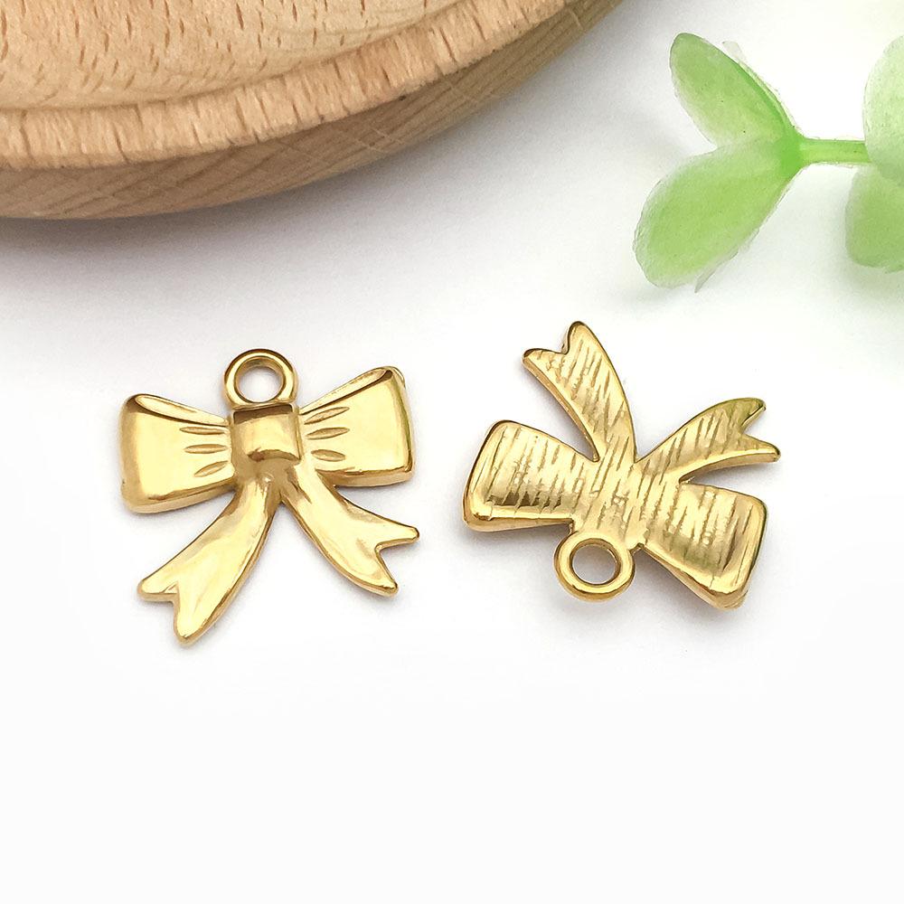 Stainless Steel Double Hanging Bow Pendant Charm for DIY Bracelets & Necklaces