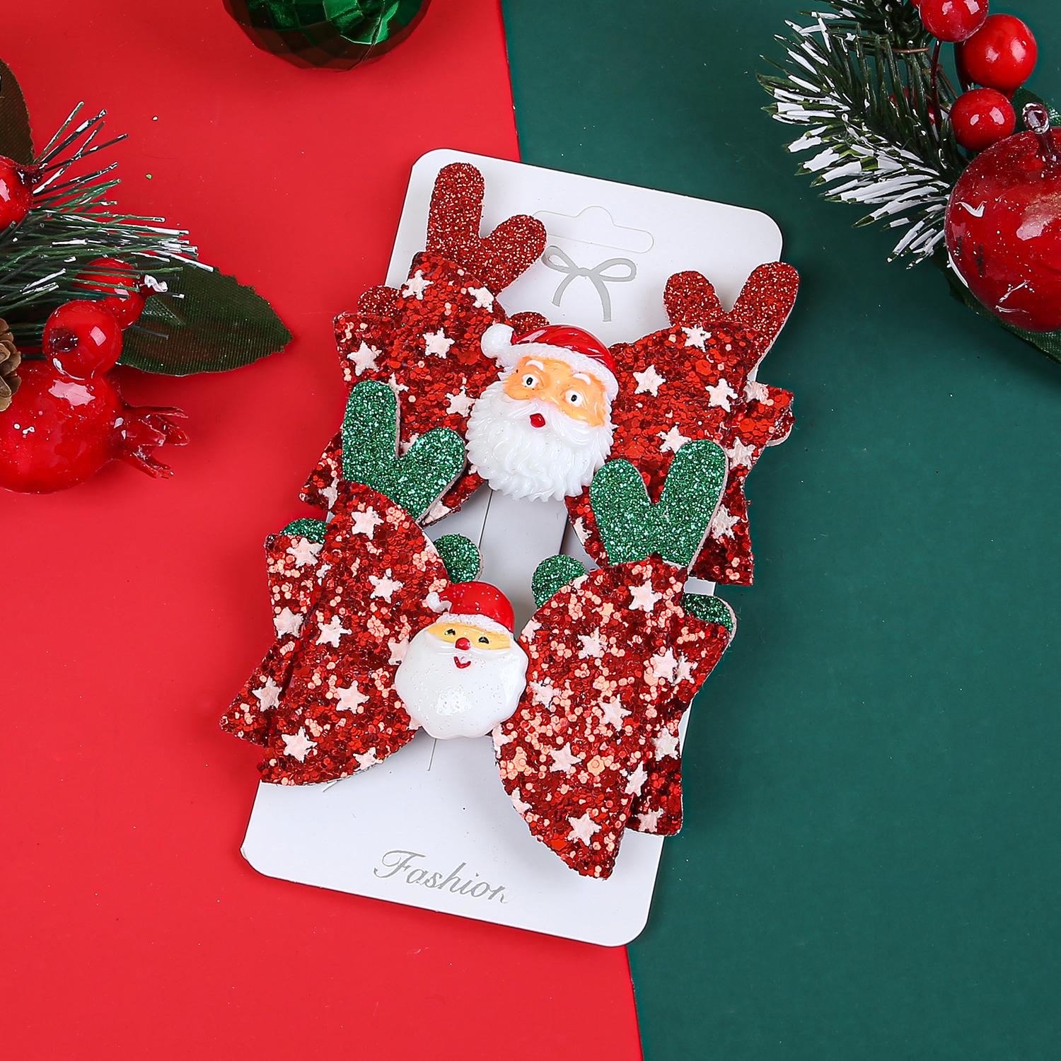 

2 шт. Милые рождественские блестящие заколки-банты для волос для девочек, заколки-зажимы с лосем и Санта-Клаусом, детские аксессуары для волос для рождественской вечеринки