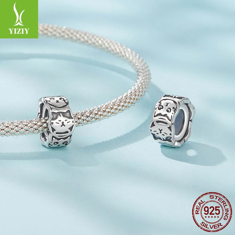 Black Cat Silicone Bead Spacer S925 Silver Source Factory Diy Bracelet Accessories Beaded Jewelry