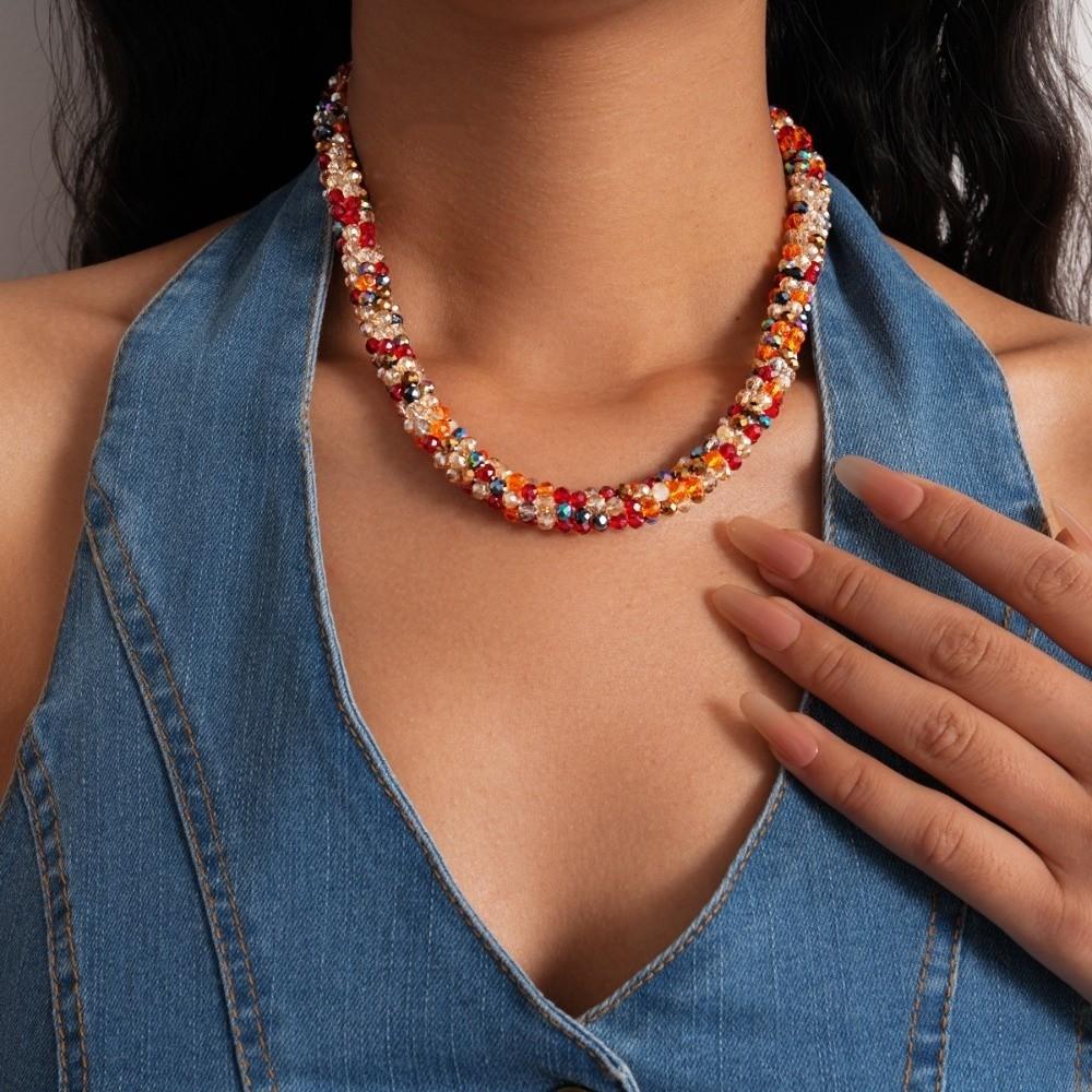 Farbiger Glasperlen Vintage Ethnischer Glas Halskette Hals Schmuck Retro Liebhaber Choker Feiertag