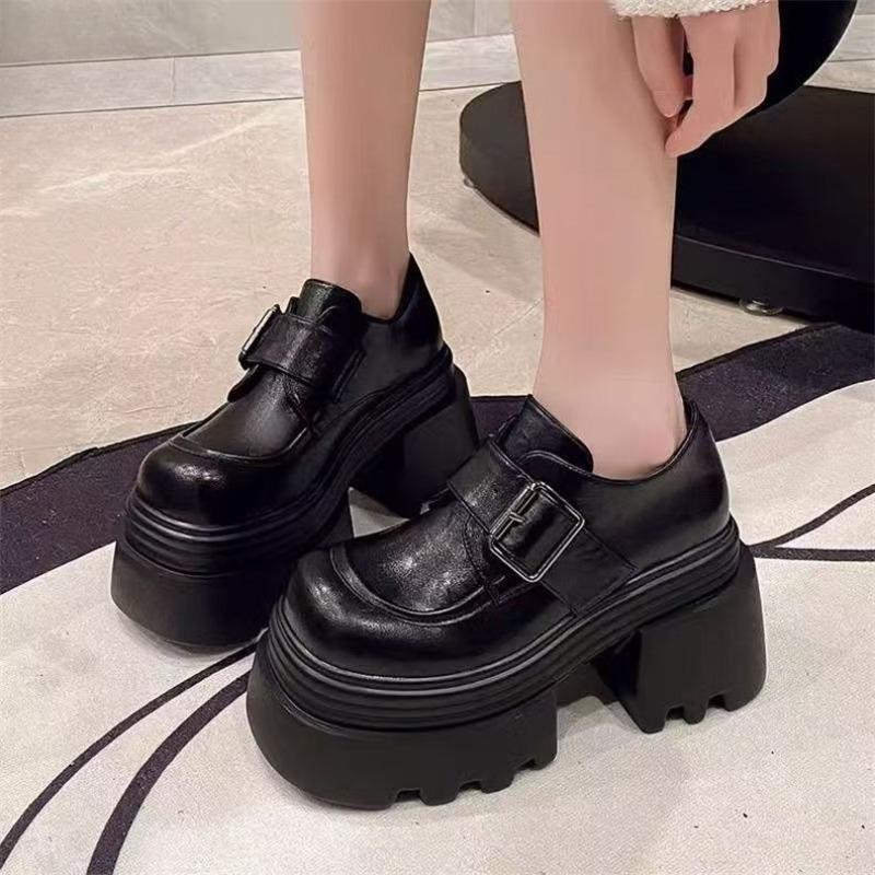 2025 Spring Women's Thick Sole 10cm High Heel Loafers Shoes British Style Fashion Versatile Platform Single Footwear