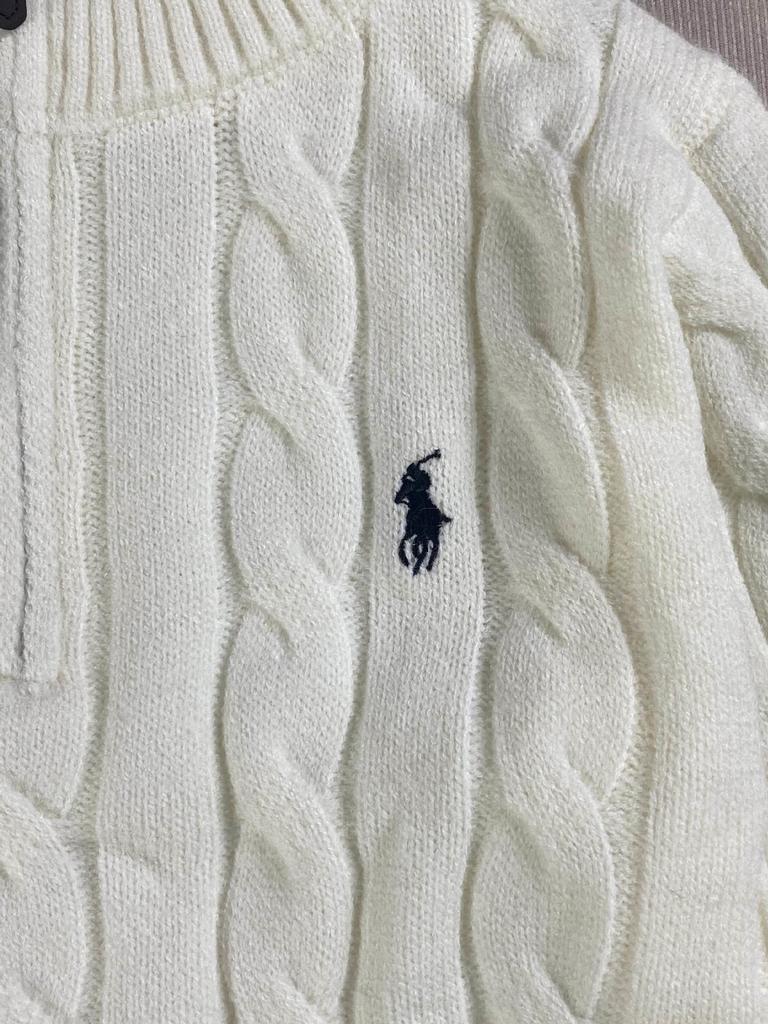 Ralph Little Horse Embroidered Polo Patch Stand Collar Cable Knit Men's Half Zip Sweater for Autumn/Winter