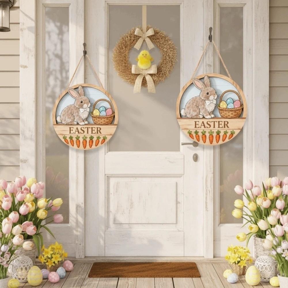 Carrot Door Hanging Ornaments Egg Easter Day Door Decoration Shop Wooden Easter Pendant  Wall
