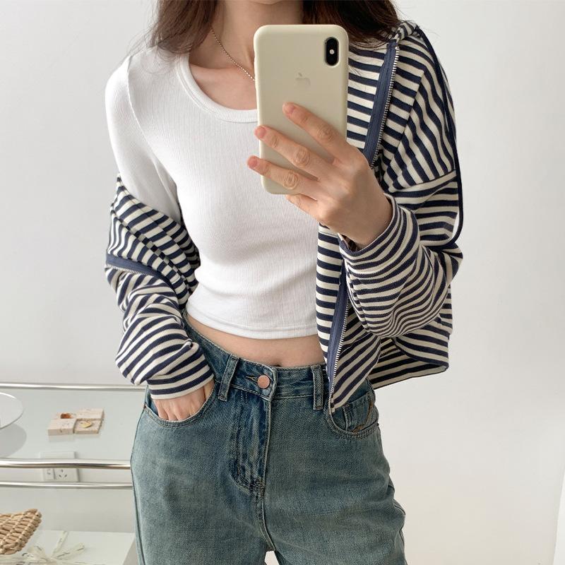 Hot Girl Style Pure Desire Long-sleeved T-shirt Women's U-neck Sexy Short Style Inner Tight Spring and Summer New Bottoming Top Trendy