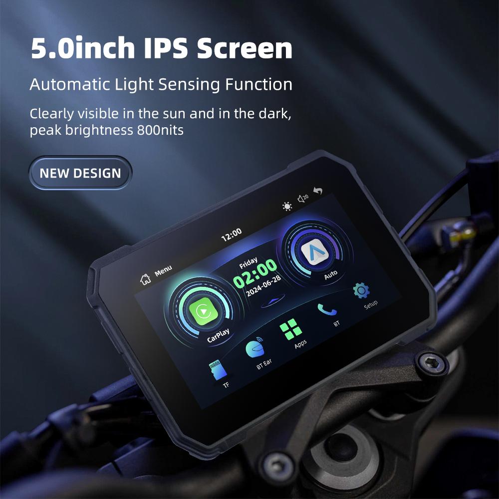 5inch Moto Wireless CarPlay Android Auto Motorcycle GPS Navigation Display Screen Motorbike Bluetooth 5.0 Multimedia Player Waterproof