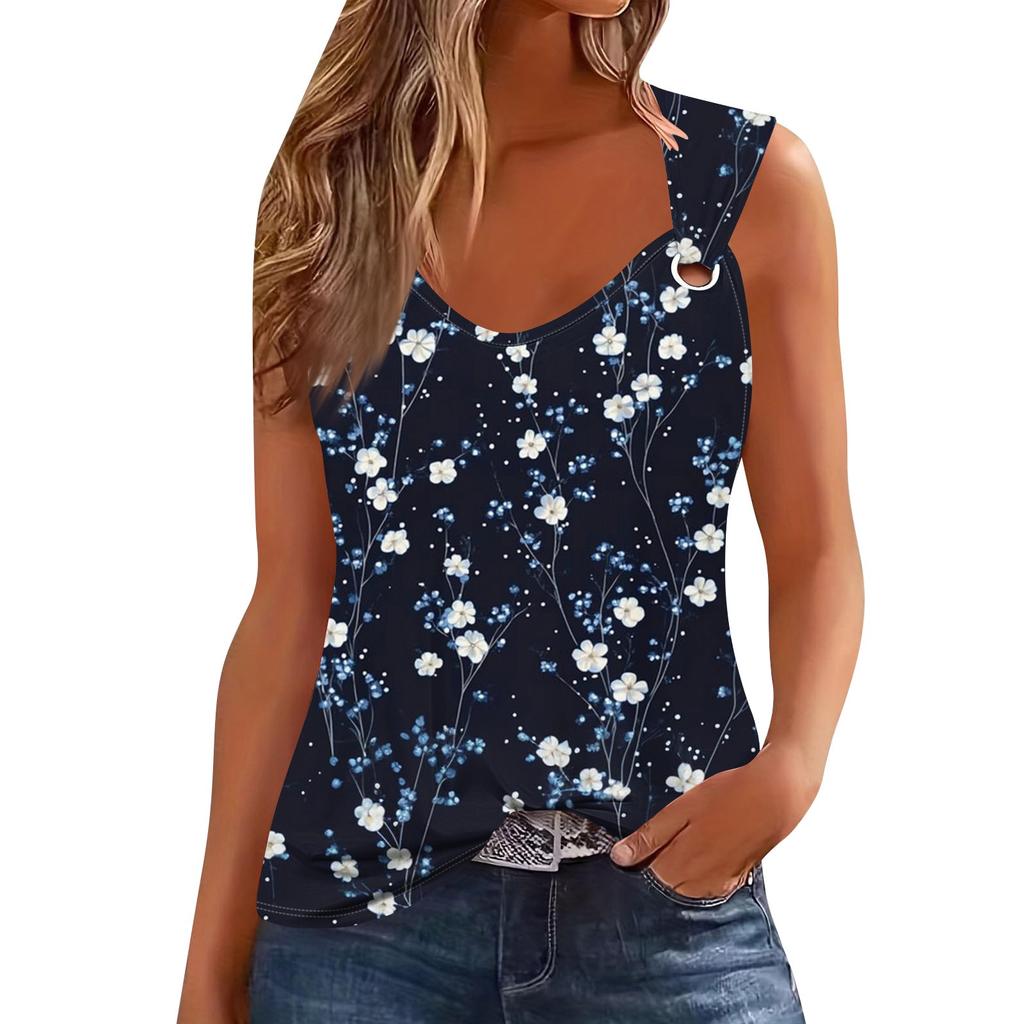 Womens Tank Top V Neck Basic Printed Casual Flowy Sleeveless Deep Side Cut Tops For Women