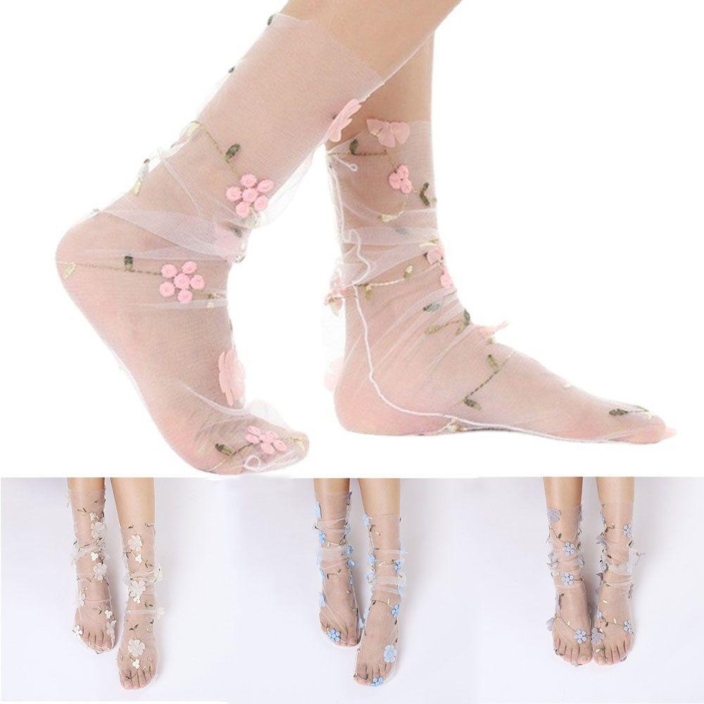 

Breathable Tulle Socks Flower Long Socks Fashion Lace Socks Women Girls