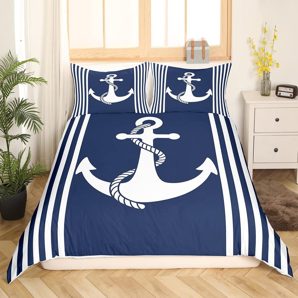 Nautical Sailboat King Queen Duvet Cover Coastal Sailing Boat Bedding Set Sea Adventure Comforter Cover Polyester Quilt Cover