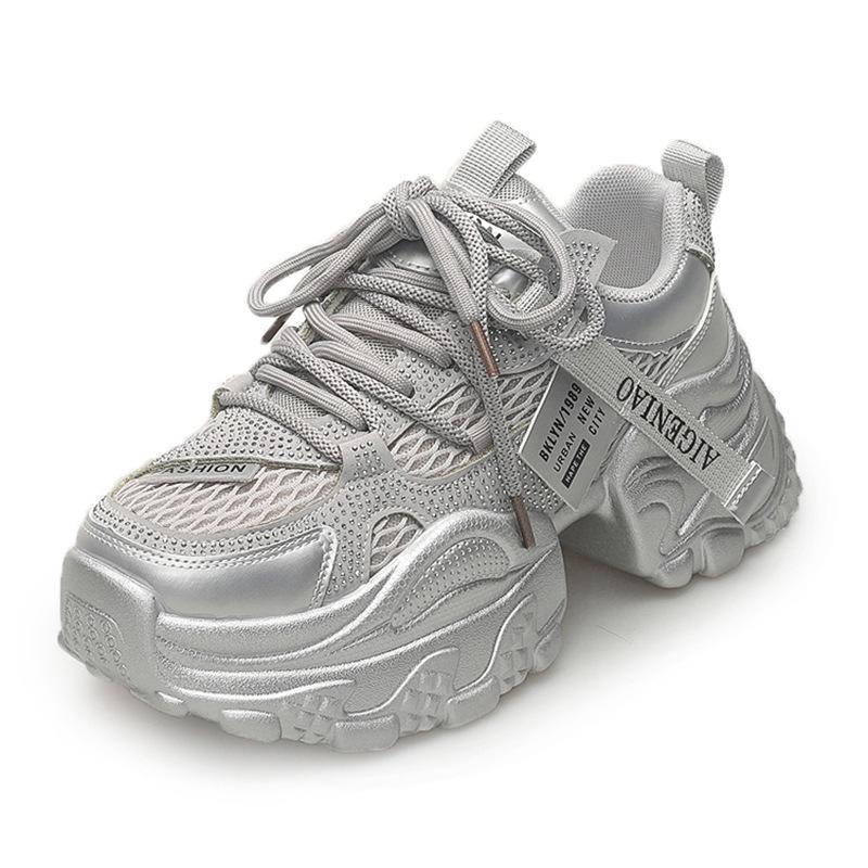 2025 Summer New Mesh Breathable Casual Shoes Korean Version of Thin Air Cushion Bottom Light Sports Running Dad Shoes Girl